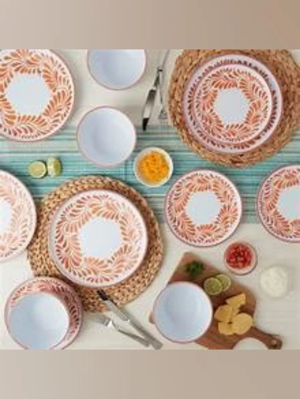 INFUSE 11 Piece Lebrillo Pattern Melamine Dinnerware Set for Outdoor Dinner Set